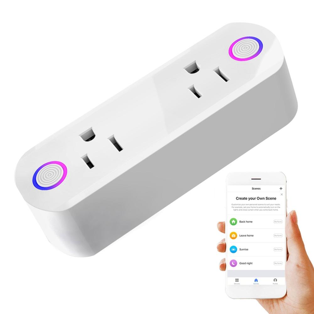 2 in 1 Smart Plug Socket Wireless Dual Power Socket with APP and Voice Control Timing Switch Overload Protection Compatible with Alexa Google Home IFTTT 15A 110V  |  Smart Home System Smart Device Smart Home System