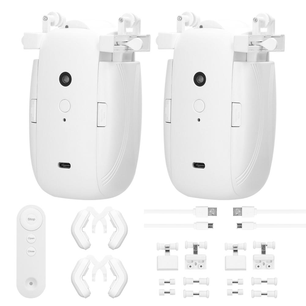 2pcs 3 in1 Intelligent Curtain Motor Home Electric Curtain Opener No Wiring with Remote Controller for I-Rail/U-Rail/Roman Rod  |  Smart Home System Smart Device Smart Home System