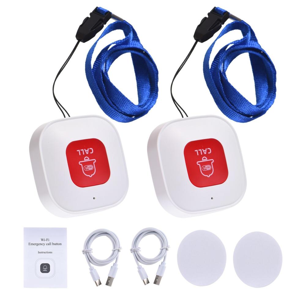 2Pcs Portable Mini WiFi Emergency Call Button Rechargeable Wireless WiFi Pager Nurse Alert Button  |  Alarm Systems Alarm Systems Alarm Systems