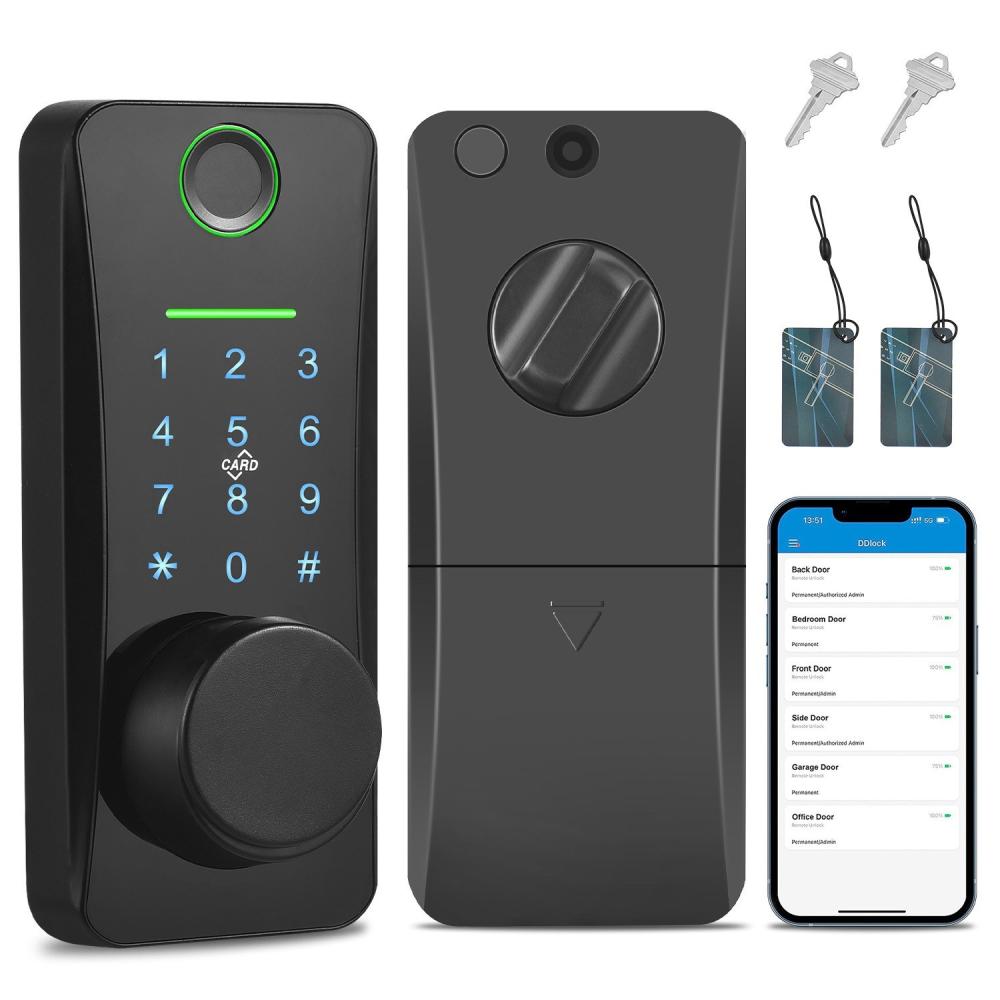 5-in-1 Keyless Smart Lock Electronic Digital Lock with Touchscreen Keypad Set TUYA App Remote Control  |  Smart Door Lock Smart Device Black