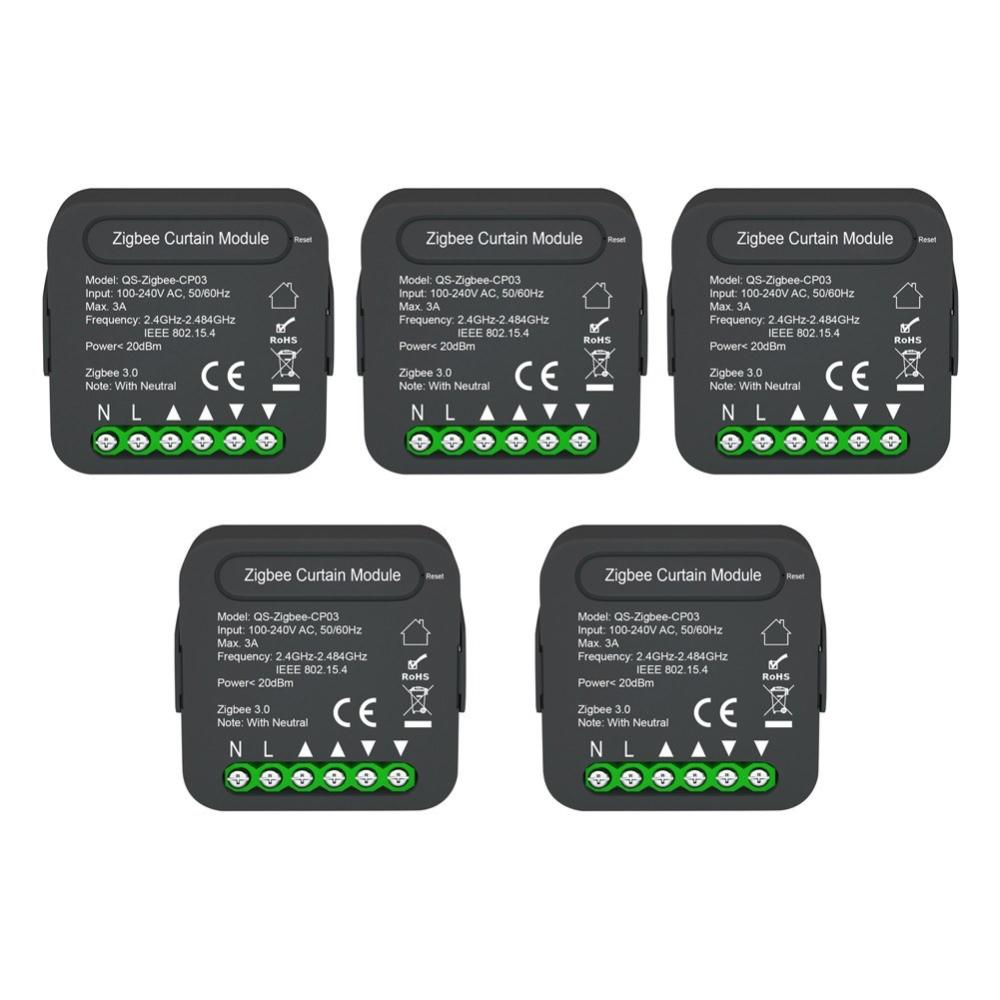 5Pcs QS-Zigbee-CP03 Tuya ZigBee Intelligent Curtain Swtich Module Home Curtain Modification Module Mobilephone Device Sharing Timing Function APP Remotes Control  |  Smart Home System Smart Device Black