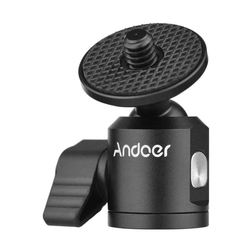 Andoer Mini Ballhead Adapter Camera Tripod Ball Head Mount Alumnum Alloy 1/4 Inch Screw Connector with Bottom 1/4 Inch Screw Hole  |  Surveillance Accessories Security Protection Black