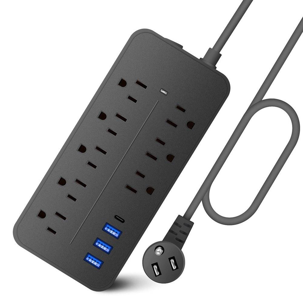 EL-08 Plug Power Strip Surge Protector with 8 Outlets and 4 USB Ports, 1700J, 2000W/10A, ETL Listed, Fireproof, Overload Protection, For Home Office Garage  |  Smart Home System Smart Device Black/White