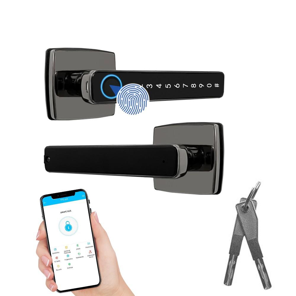 Fingerprint Smart Door Lock with Handle 4 in 1 Keyless Entry Tuya APP Key Passcodes Smart Knobs for Front Door Bedroom Apartment Hotel  |  Smart Door Lock Smart Device Black