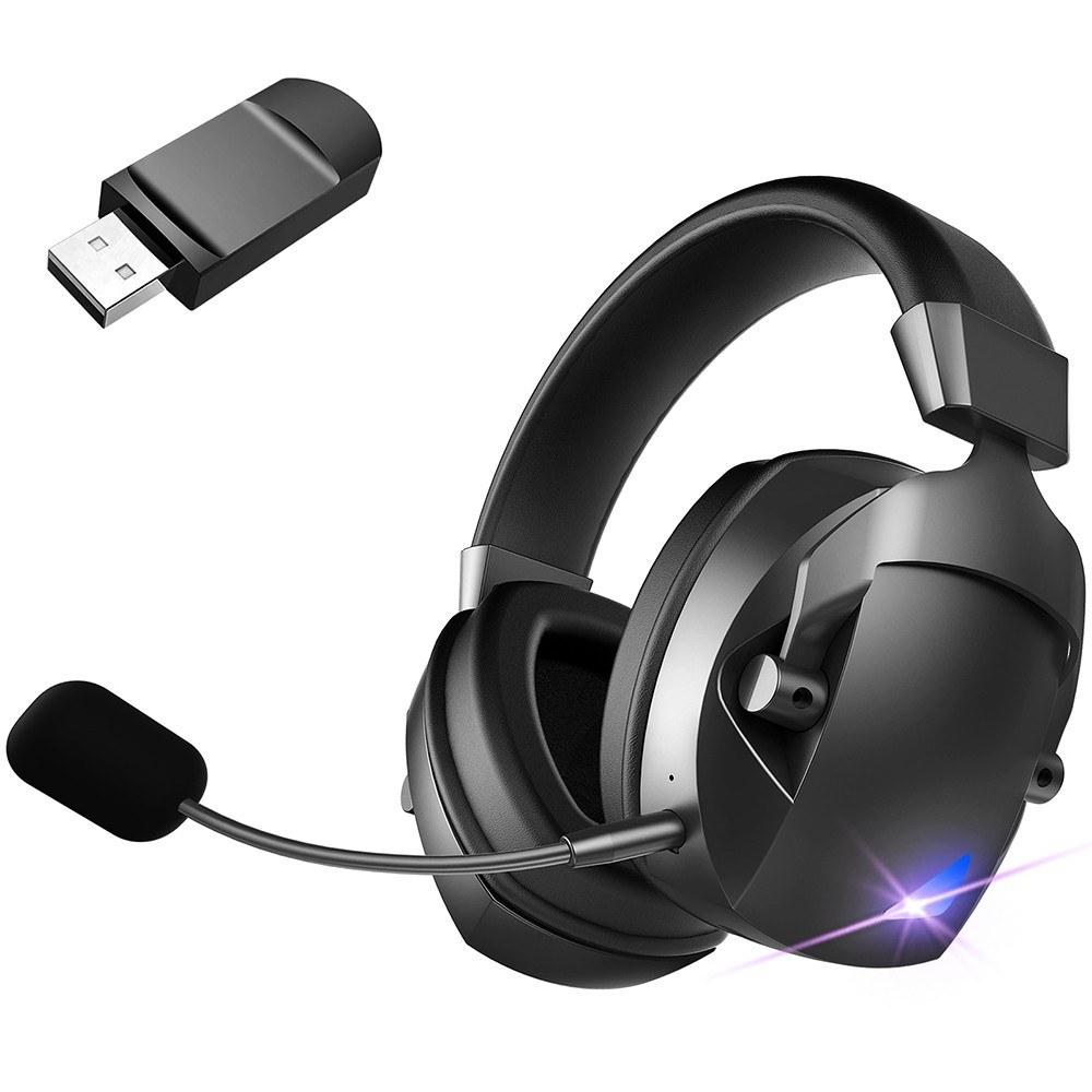 Gaming Headset, Tri-Mode Wired BT 2.4G Connection, Colorful LED Lights, Noise-Cancelling Microphone, Breathable Sponge, 50mm Driver, Lightweight Ergonomic Design, 36H Long Battery Life, Compatible with PC, PS4, PS5, Switch – 3.5mm Audio Jack  |  Bluetooth Headphone Bluetooth Headphone Bluetooth Headphone