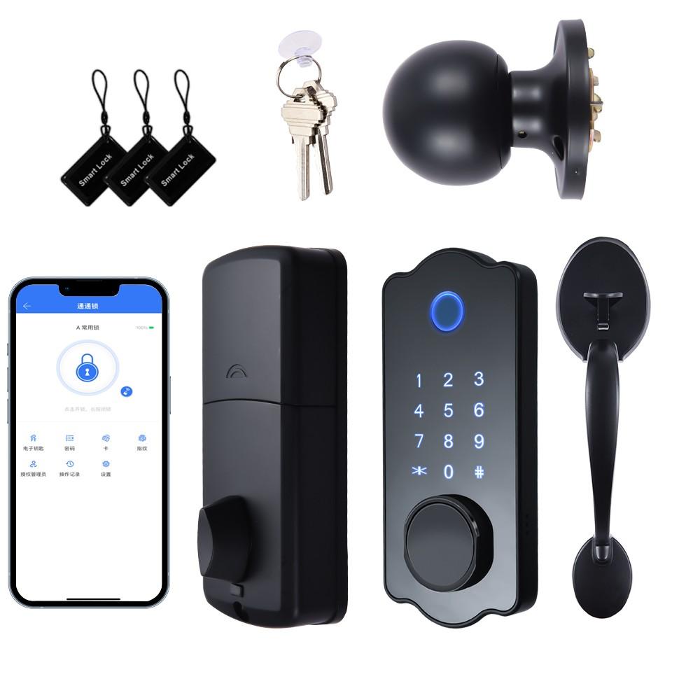 Keyless Smart Door Lock Waterproof Auto Lock 5 in 1 Unlock Function TTlock APP Fingerprint Code  Key IC Card Door Lock  |  Smart Door Lock Smart Device Black