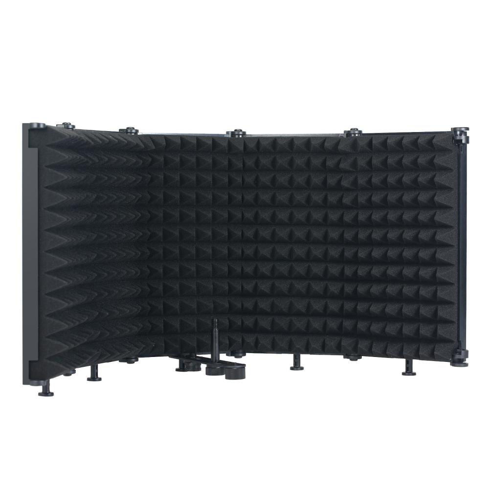 Microphone Isolation Shield 5-Panel Wind Screen for Recording Studio Foldable High-Density Absorbing Sponge  |  Conference Microphone Conference Microphone Black