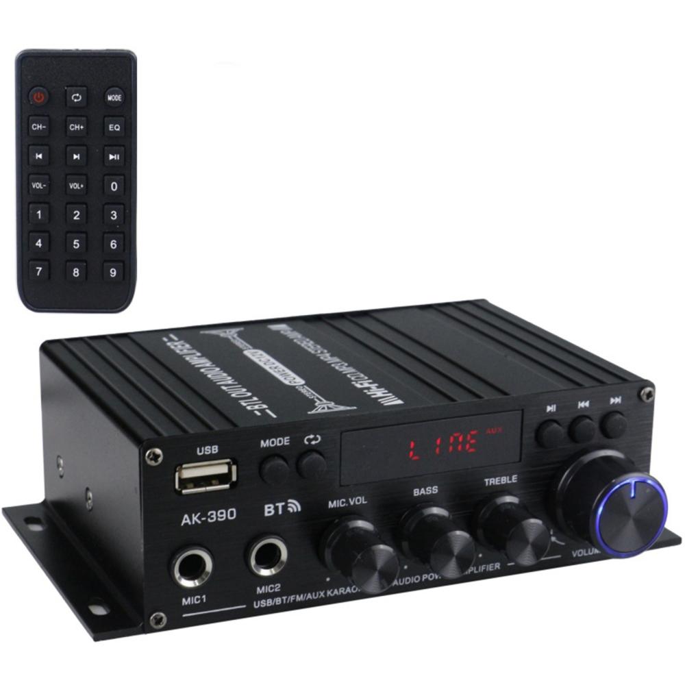 Mini Audio Power Amplifier 2CH 40W+40W for Car Home Use BT Digital Audio Receiver AMP U Disk Digital MP3 Player FM Radio LCD Display Dual Mic Input with Remote Control  |  Power Amplifier & Accessories Power Amplifier & Accessories Black