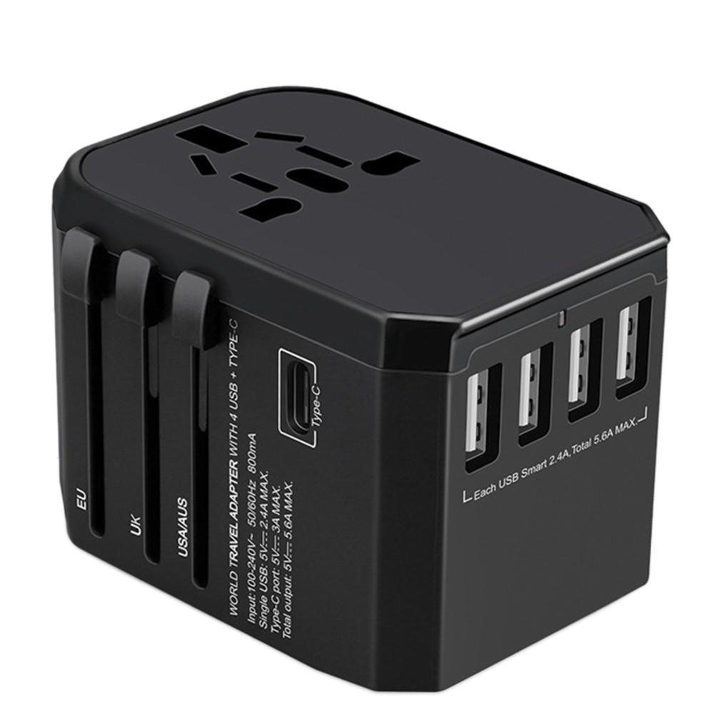 Multi-Function Travel Plug Universal Adapter 8-Hole Multi-Function Converter Socket USB-C and USB-A Ports Type-C Fast Charging  |  Smart Home System Smart Device Black/Grey