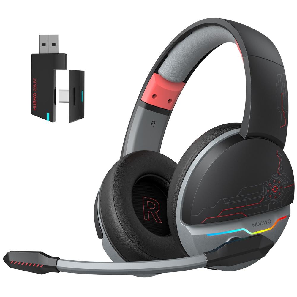 NUBWO G08 Wireless Gaming Headset for PS5 PS4 PC Laptop BT5.3 & 2.4G Wireless Over-Ear E-Sports Headphones with Microphone 3.5mm Earphone 35H Battery Life Soft Earmuffs for Games  |  Game Headphone Game Headphone Desert Gray/White/Black With Blue/Black With Red