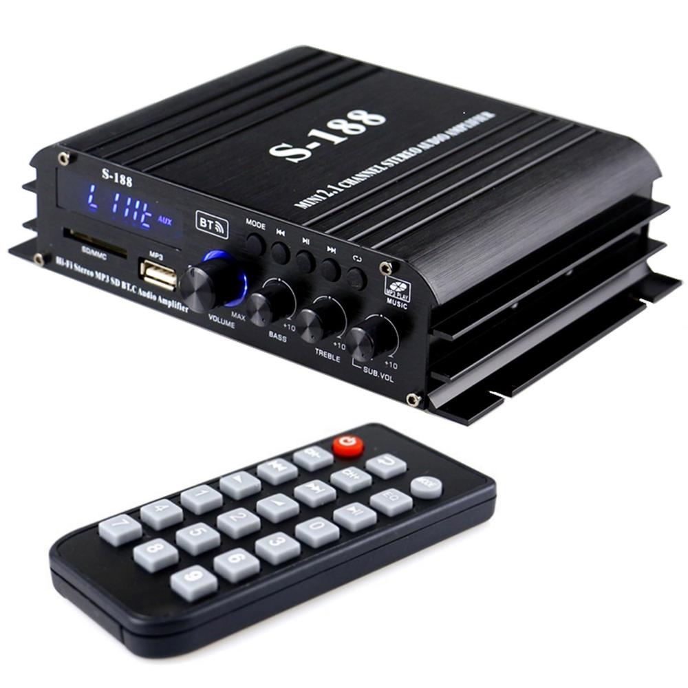 S-188 Mini Audio Power Amplifier 2.1 Channel Digital BT Amplifier 40W*2+68W USB Memory Card Slot MP3 Player LCD Display with Remote Control Bass Treble Volume Control  |  HiFi Music Player Audio & Video Player Accessories Black