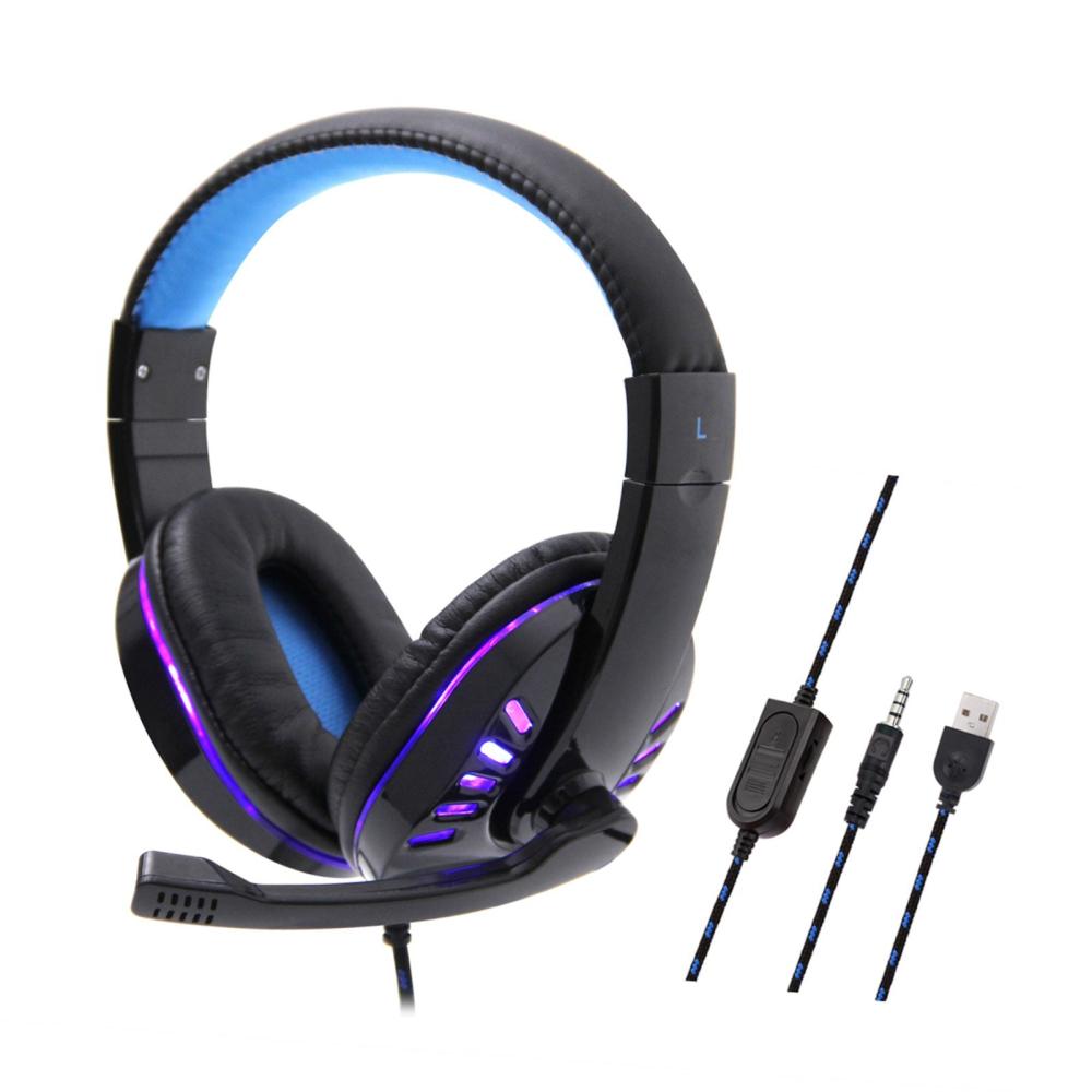 SY755MV Luminous Game Headphone Over-ear Gaming Headset with Microphone PC Gamer 3.5mm Headphones Noise Cancelling Compatible with PS4 Xbox Laptop Computer  |  Bluetooth Headphone Bluetooth Headphone Blue/Red