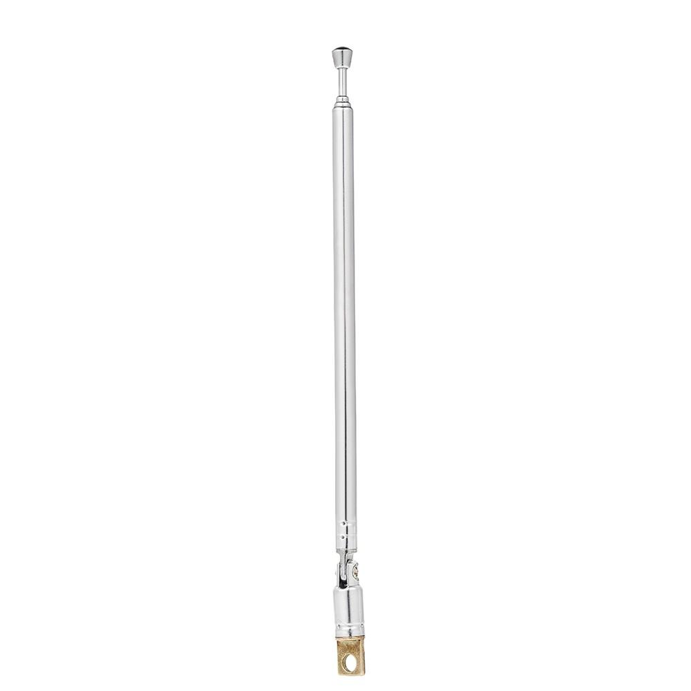 Telescopic FM Radio Antenna 4 Sections Chromium-plating Copper Antenna 360° Rotatable  |  Video Monitor & Displayer Silver