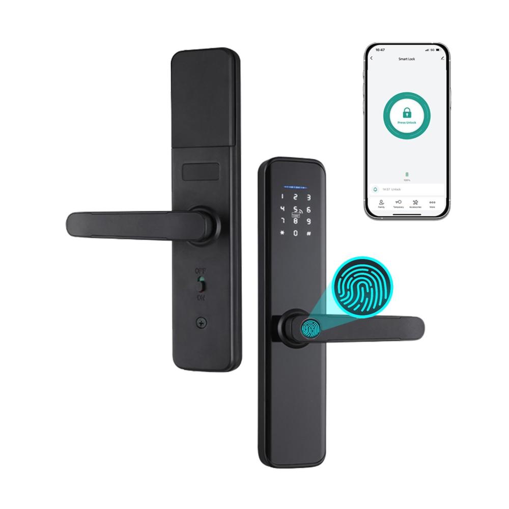 Tuya Smart Lock Fingerprint Lock Door Lock 5050 Lock Body Tuya App  |  Smart Door Lock Smart Device Black