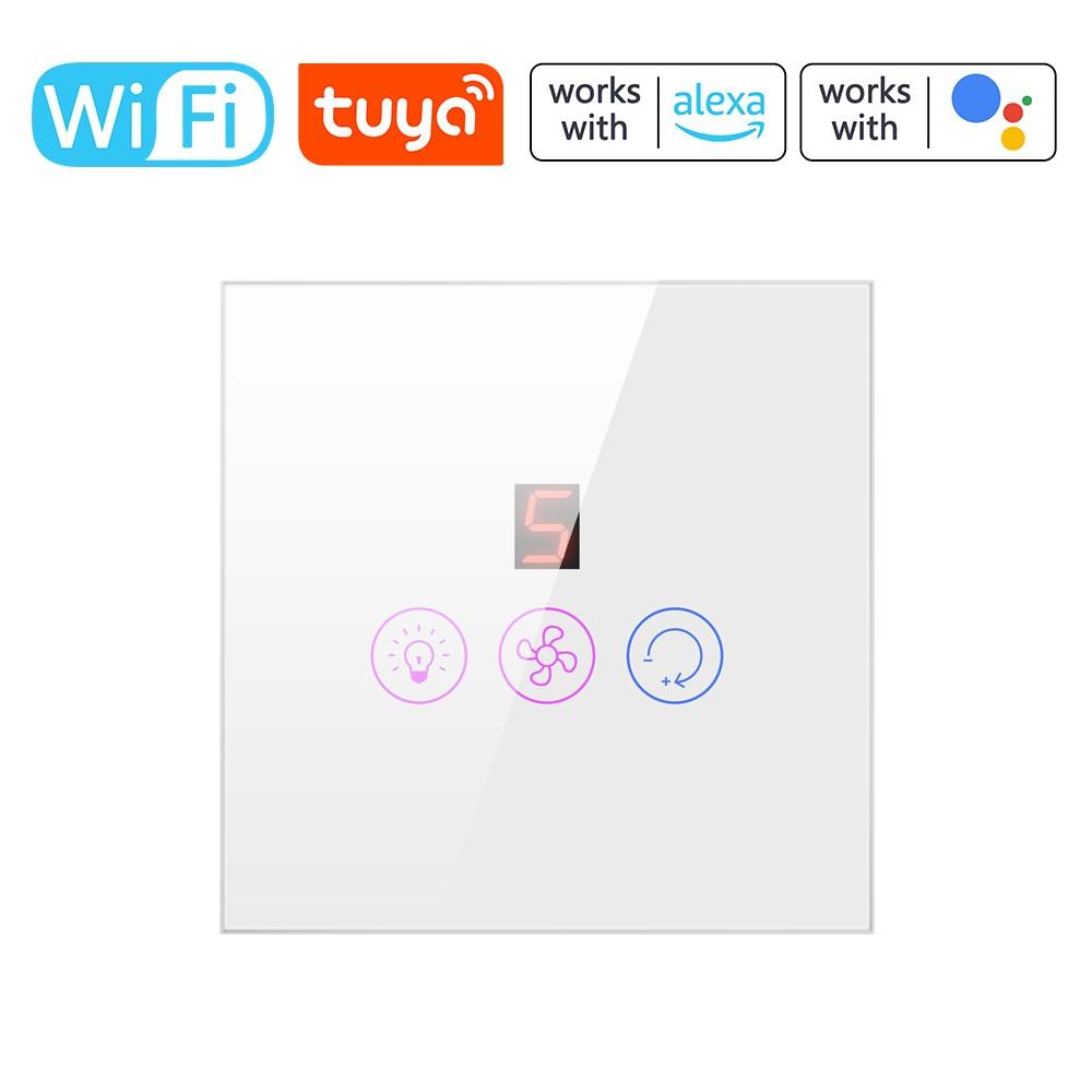 Tuya WiFi Intelligent Touched Screen Fan Light Switch Speed Adjustable Fan Light Switch Mobilephone Voice Control Fan Light Switch Compatible with Alexa and Google Home  |  Smart Home System Smart Device Black/White