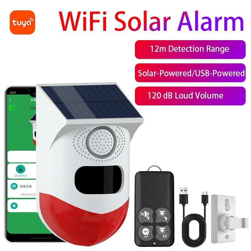 Tuya WiFi Solar Powered Wireless Infrared Motion Sensor Detector  |  Alarm Systems Alarm Systems Alarm Systems