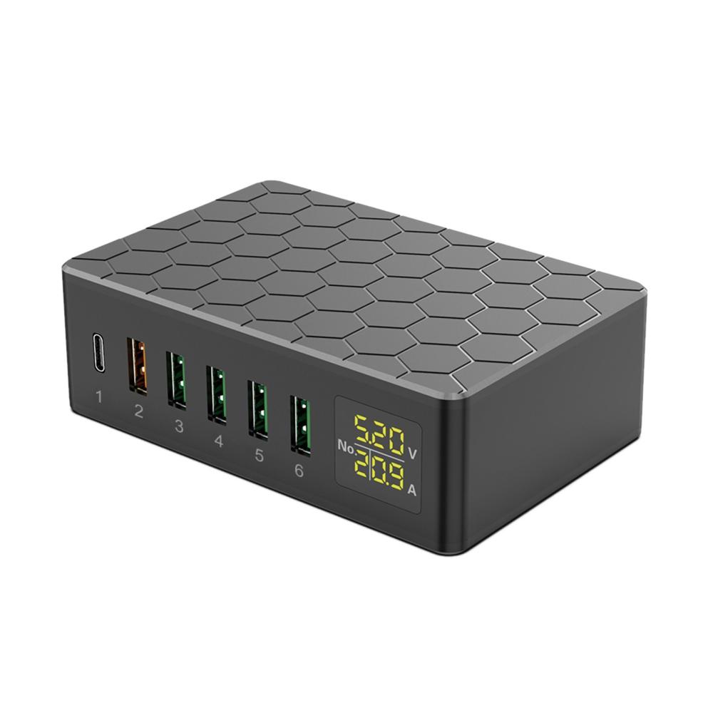 USB Charging Station 6-Port 65W QC3.0 USB Charger Station Multi Ports USB-A Charging Hub with LED Display Compact Desktop Charger for Multiple Devices  |  Chargers & Adapters Chargers & Adapters Black/Grey/White