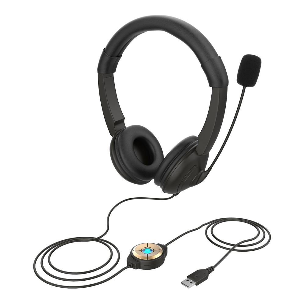 USB Wired Headset with Noise Cancelling Microphone On Ear Computer Headphone Call Center Earphone Volume Control Speaker Mic Mute Adjustable Headband  |  Wired Headphone Headphone Black