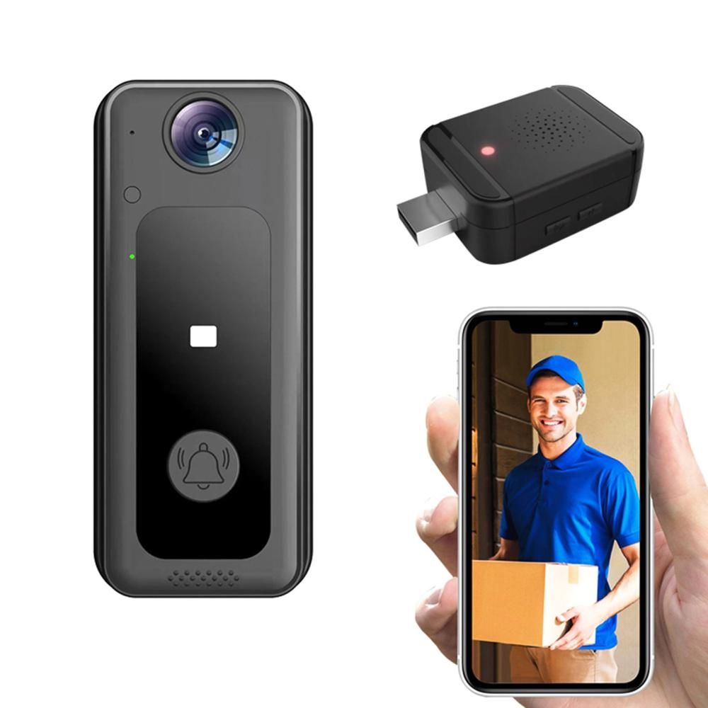 WIFI Doorbell Camera Wireless Doorbell Cam with 125° Wide Angle Visual Indoor Chime  |  Smart Home System Smart Device Black