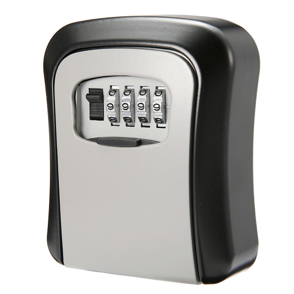 Aluminum Alloy Wall Mount Key Box 4-Digit Combination Password House Keys Storage Box Safe Box  |  Personal Protective Equipment Security Protection Black